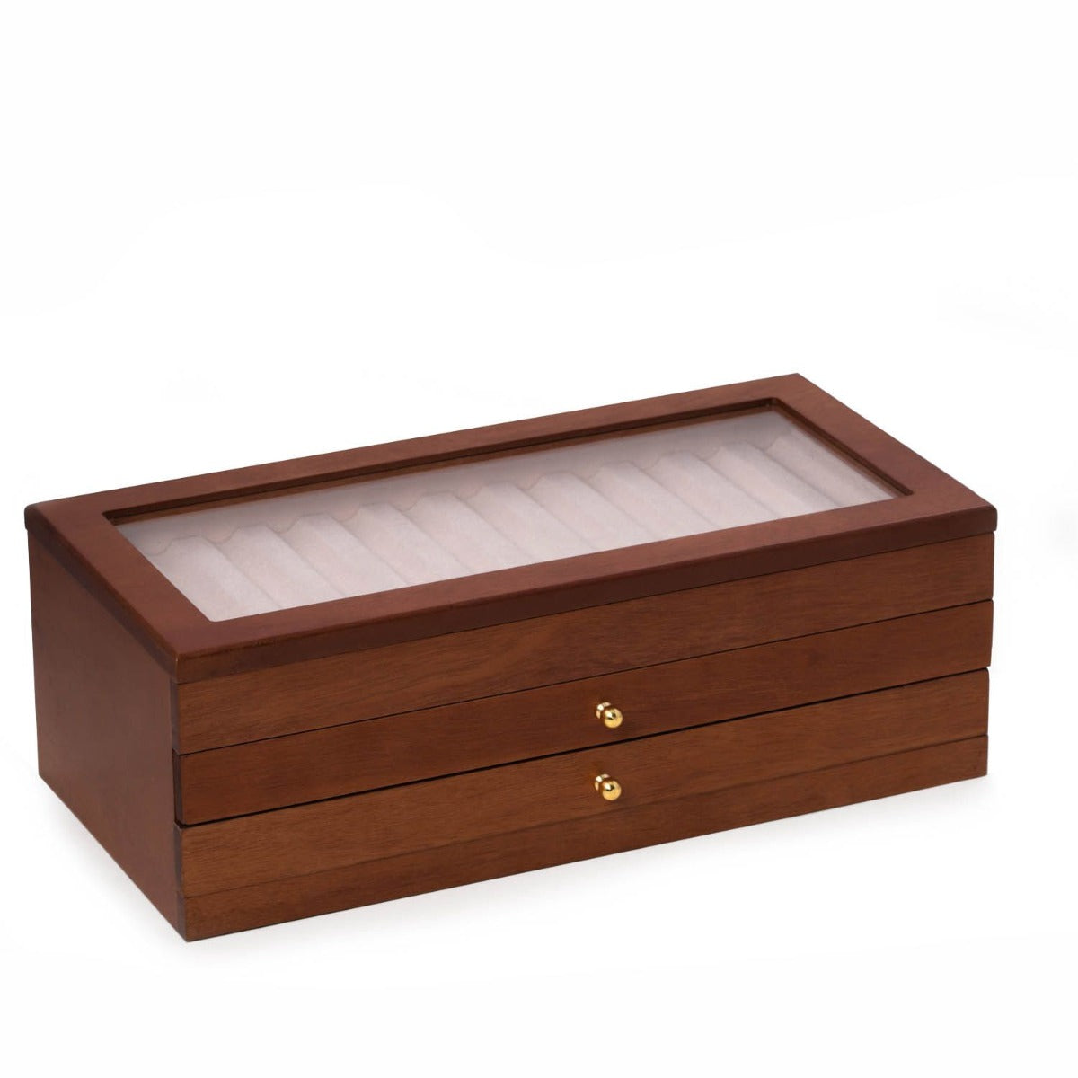 Reginald Cherry Wood 36 Pen Storage Case with Glass Top