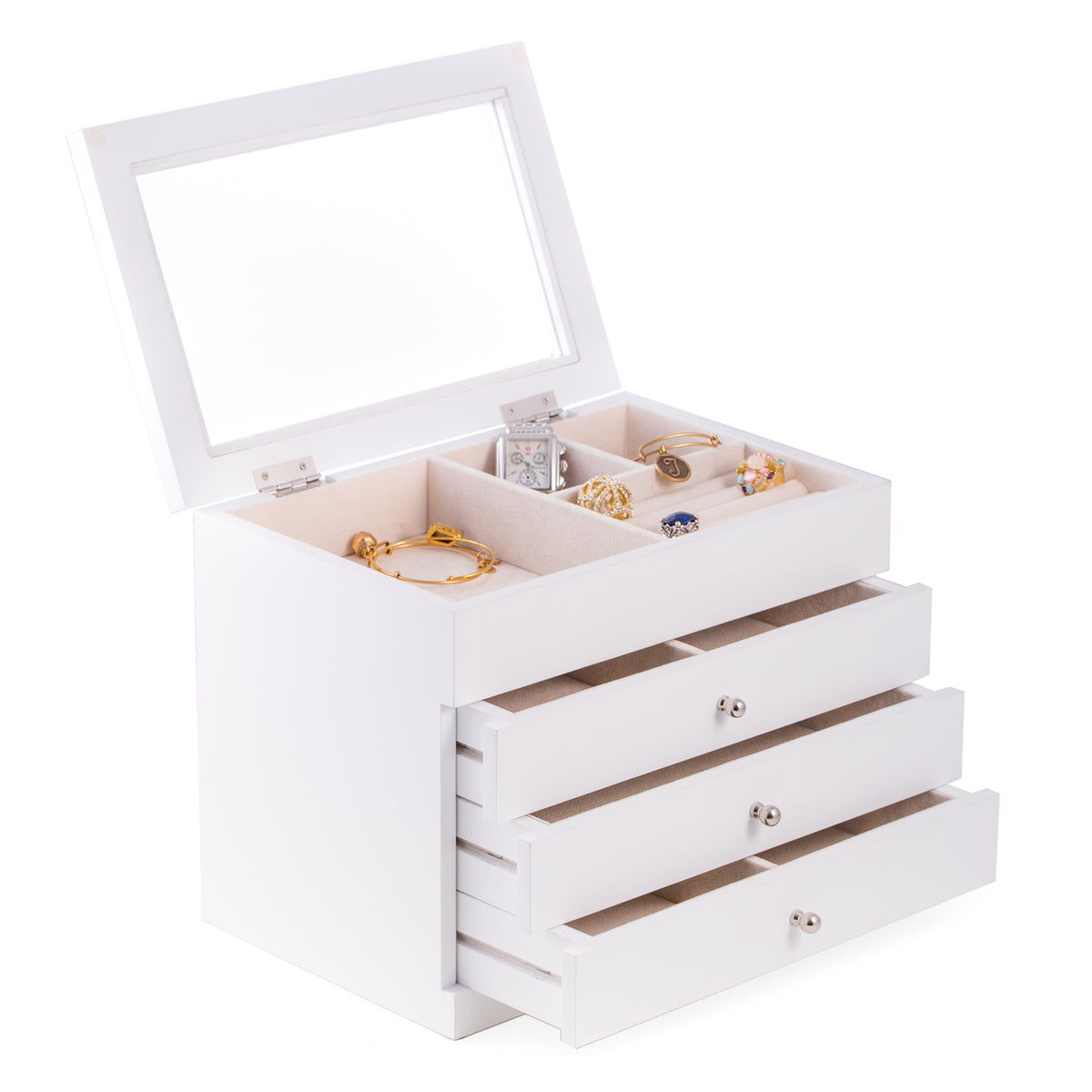 Kelly Multi-Level Jewelry Box, White