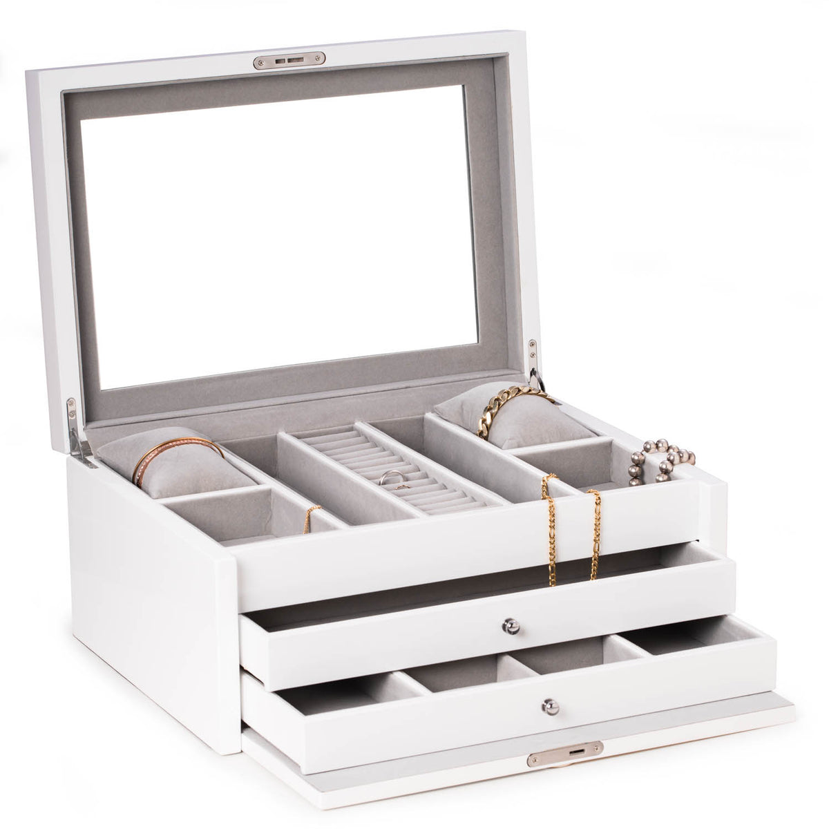 Leighton White Lacquer Jewelry Chest