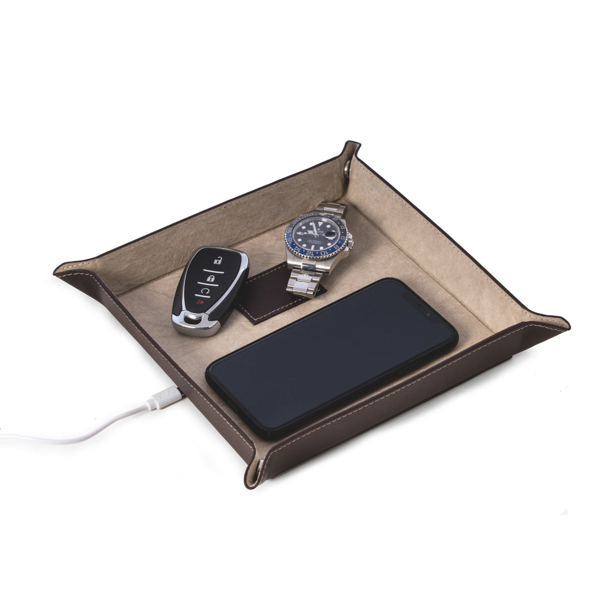 Desi Leather Valet with Wireless Charger