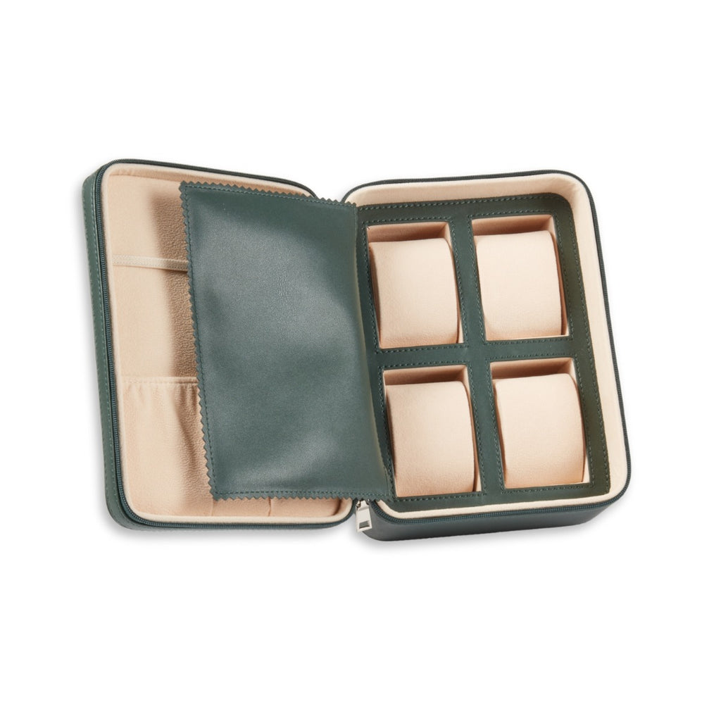 Drake Leather Four Watch and Accessory Travel Watch Case in Hunter Green
