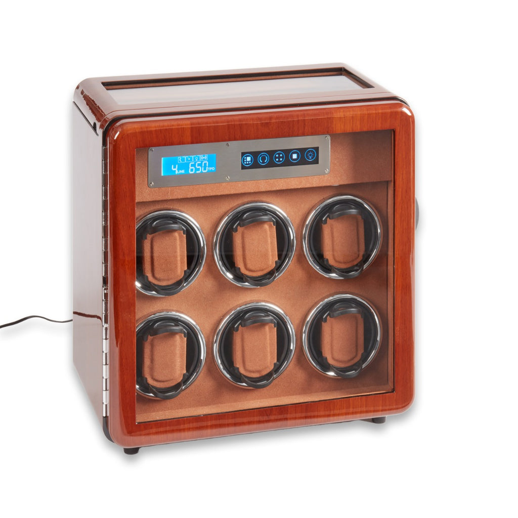 Monty Six Watch Winder and Four watch Storage Burlwood Finish