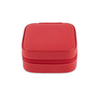 Small Red Leather Travel Jewelry Case with Zipper Closure