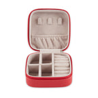 Small Red Leather Travel Jewelry Case with Zipper Closure