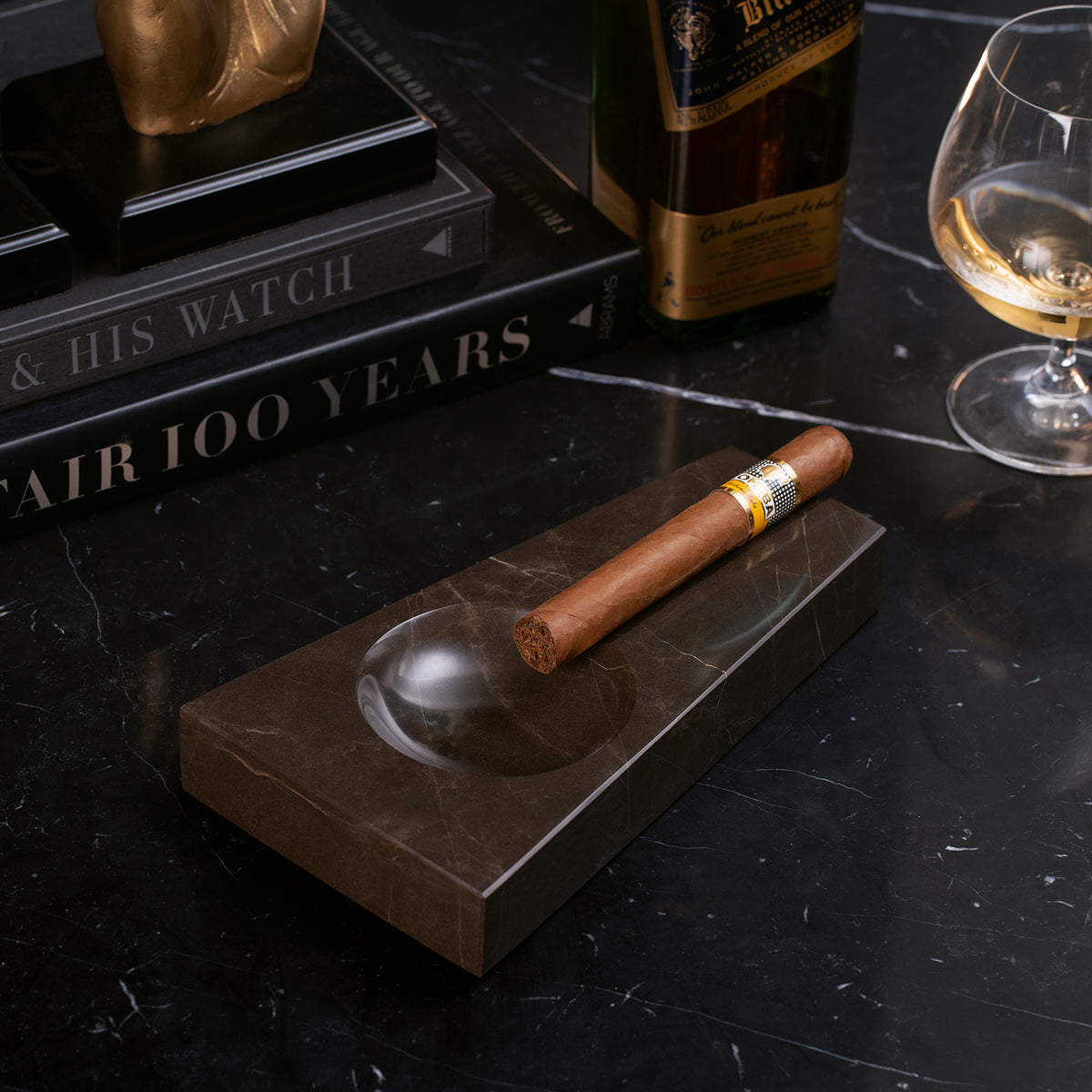 Marble Single Cigar Ashtray, Brown