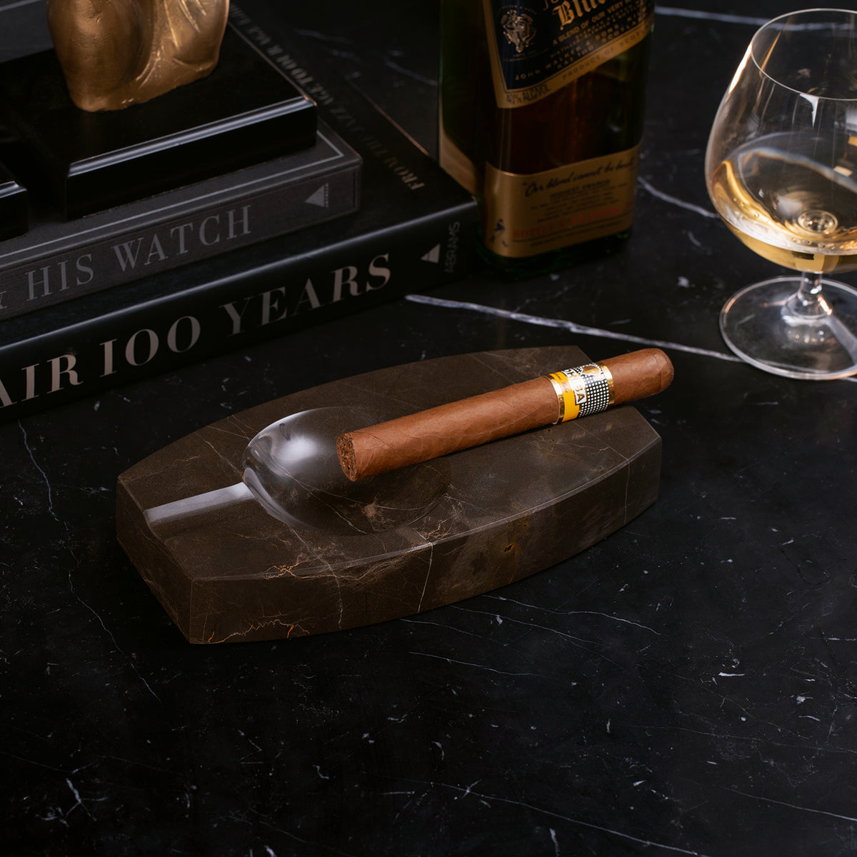 Marble Double Cigar Ashtray, Brown