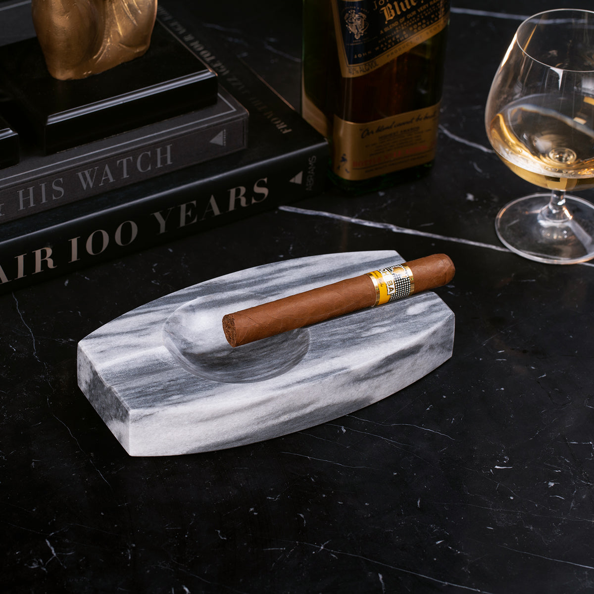 Marble Double Cigar Ashtray, Gray