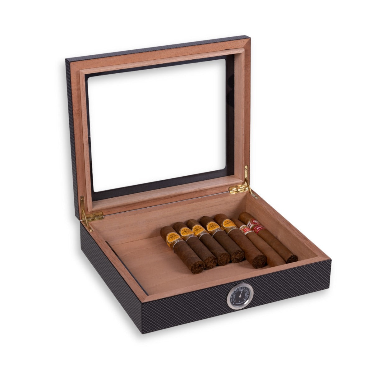 Carbon Fiber Design 20 Cigar Humidor with Glass Viewing Top and Cedar Lining