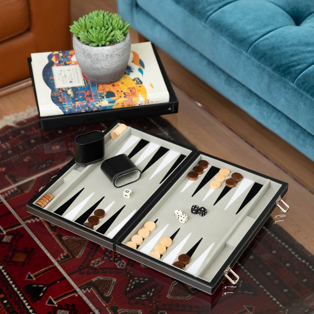 Logan Black Leatherette 15" Backgammon Set