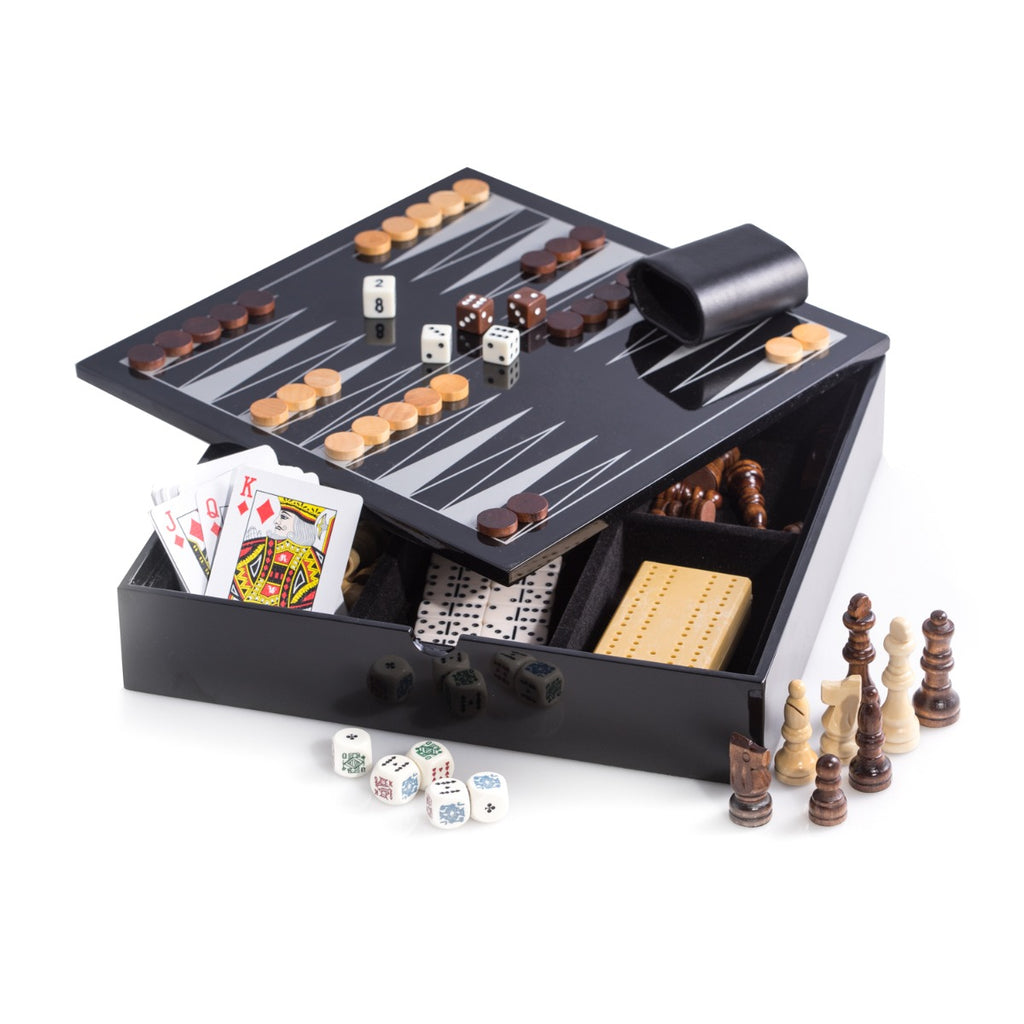 Evan Black Lacquered Wood Multi Game Set