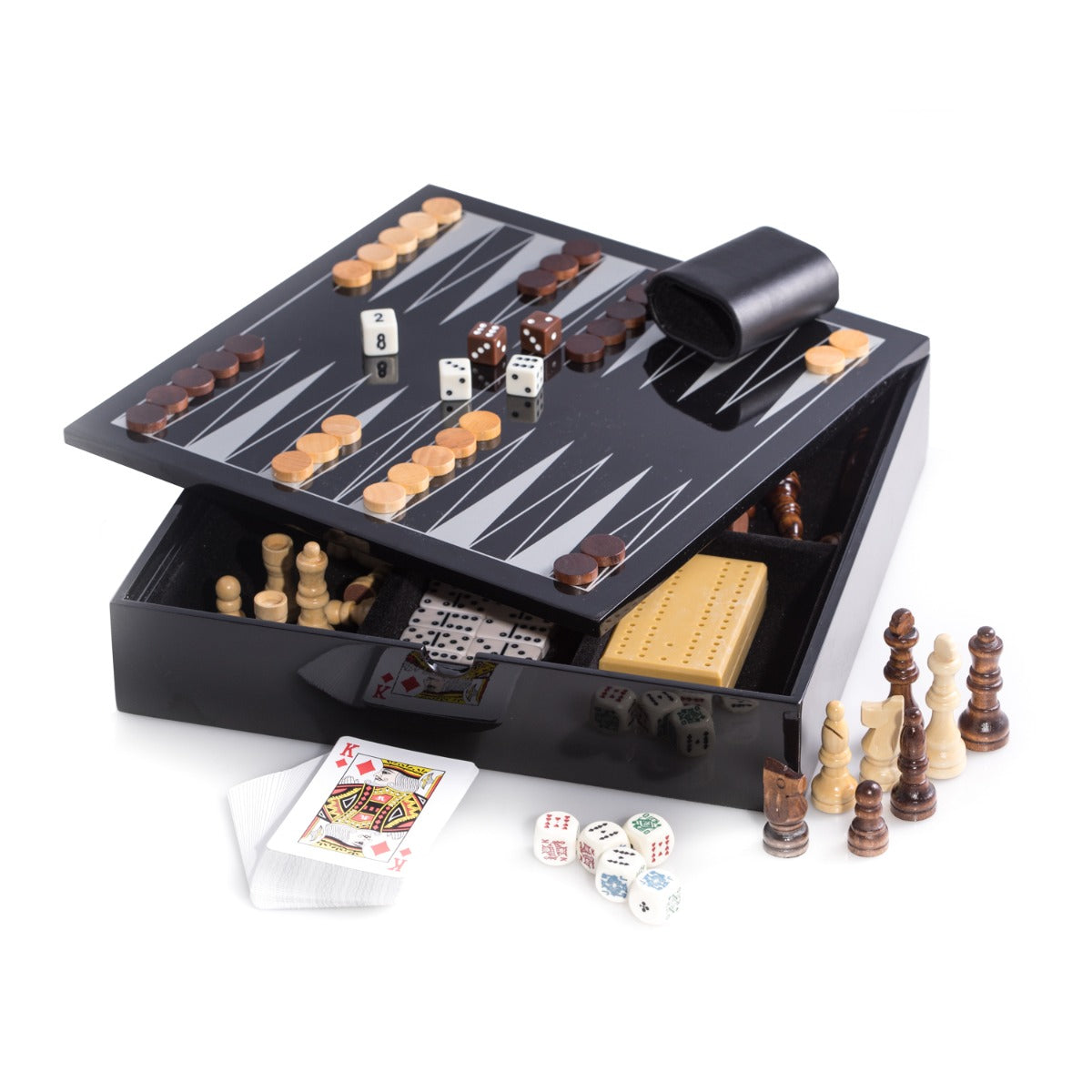 Evan Black Lacquered Wood Multi Game Set