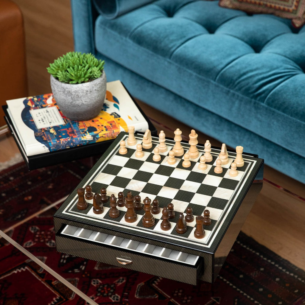 Nolan Carbon Fiber & Mother of Pearl Design Chess Set