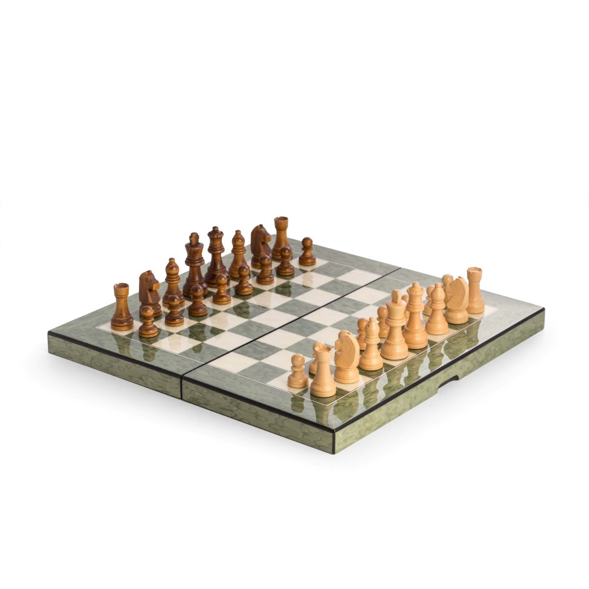 Harrison Green Inlaid  Wood Backgammon & Chess Set