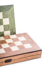 Harrison Green Inlaid  Wood Backgammon & Chess Set