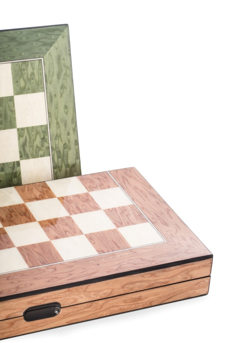 Harrison Brown Inlaid  Wood Backgammon & Chess Set
