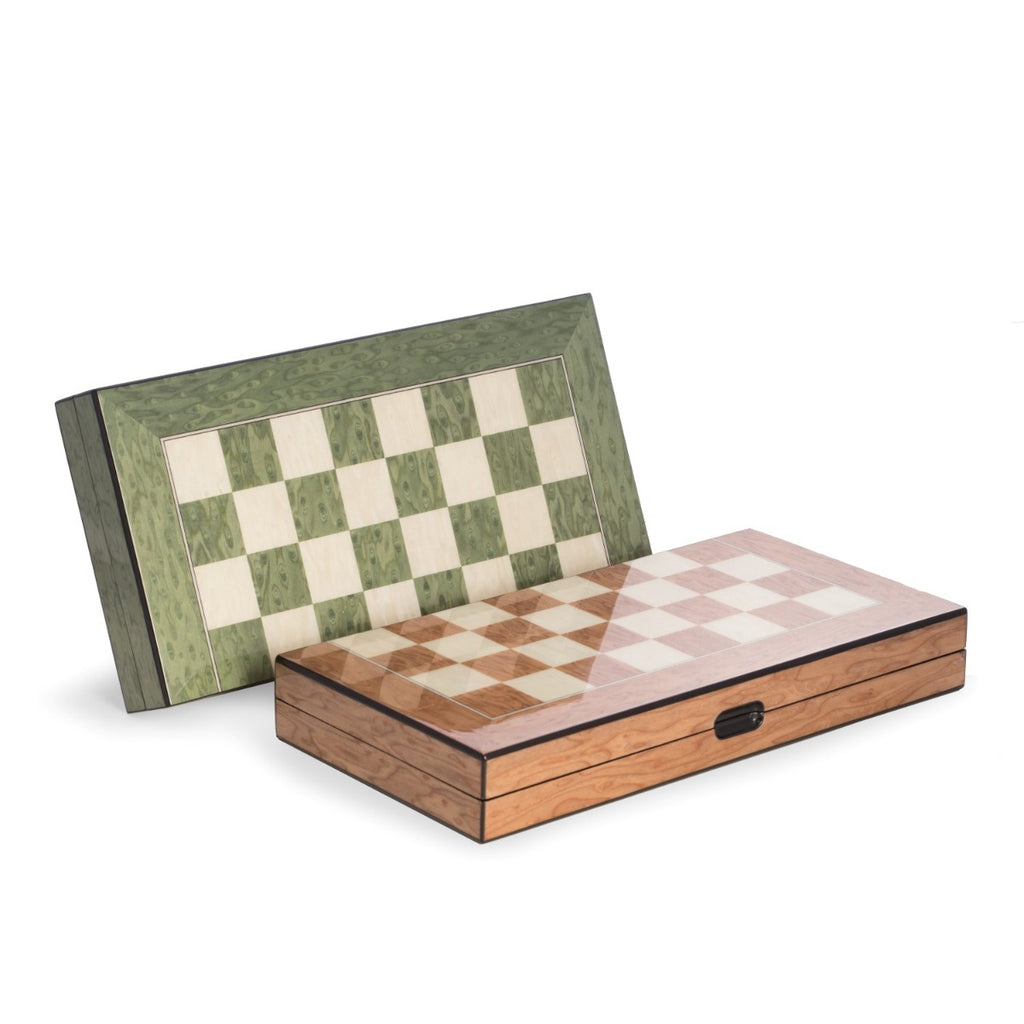 Harrison Brown Inlaid  Wood Backgammon & Chess Set