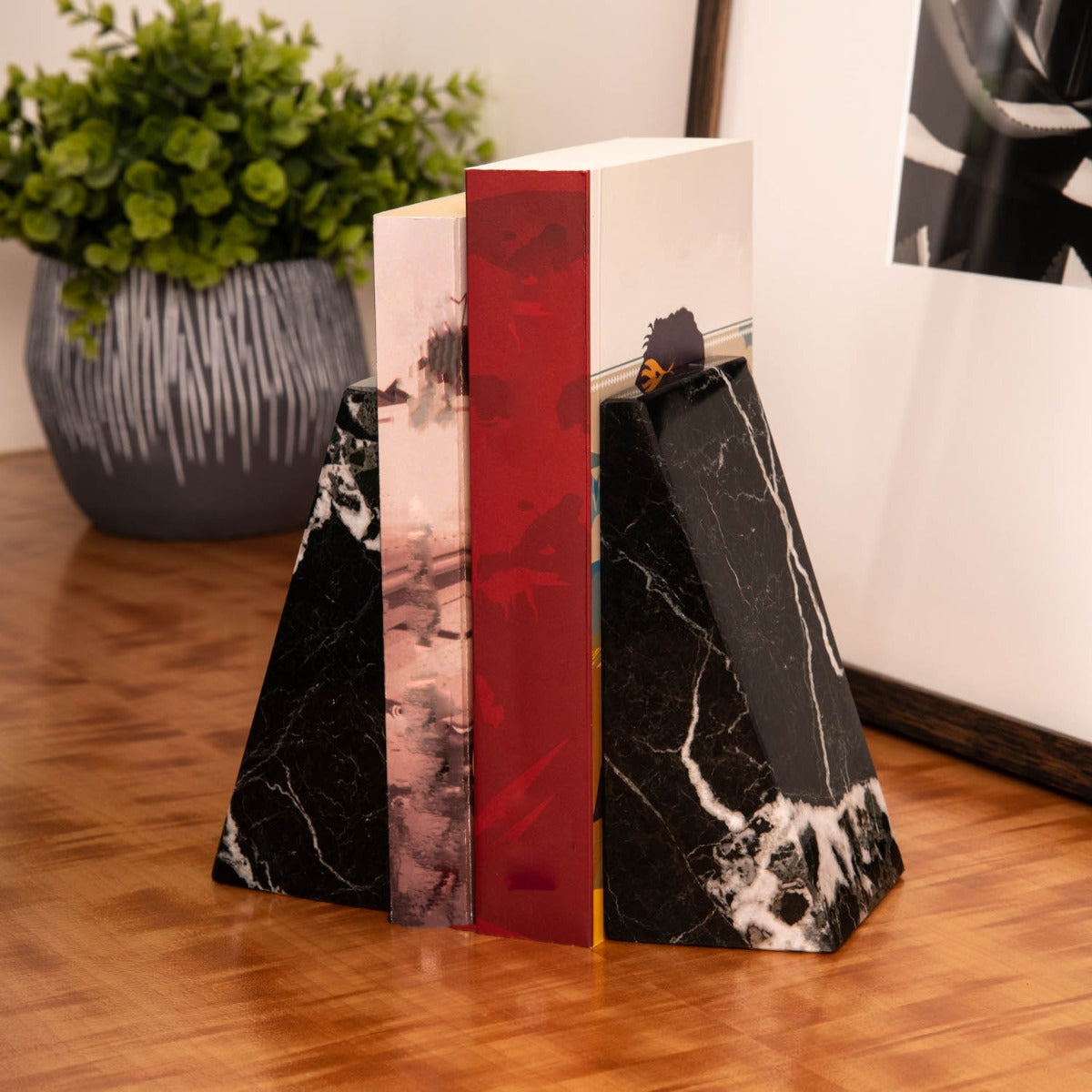 Whitney Marble Bookends, Zebra Black