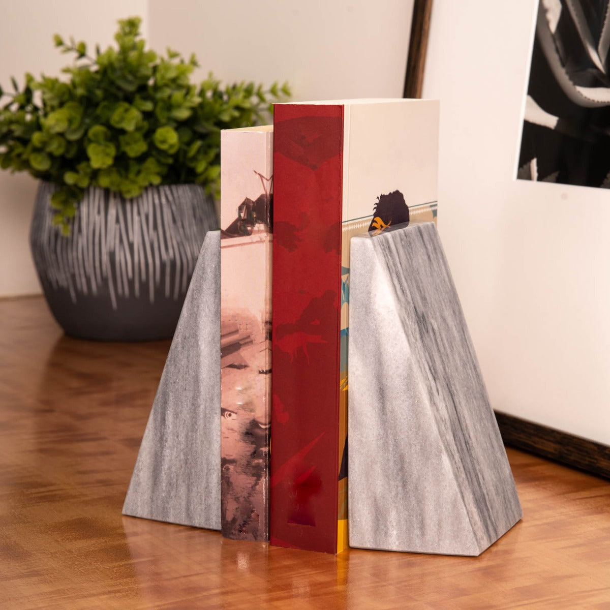Harold Carrera Grey Marble Wedge Bookends