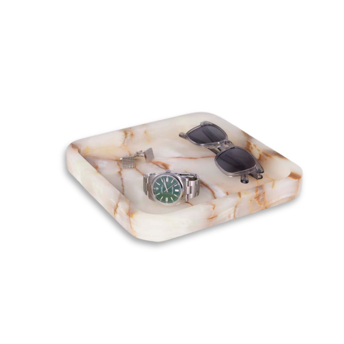 Robbie Genuine Marble Tray and Catch-All in Green Onyx