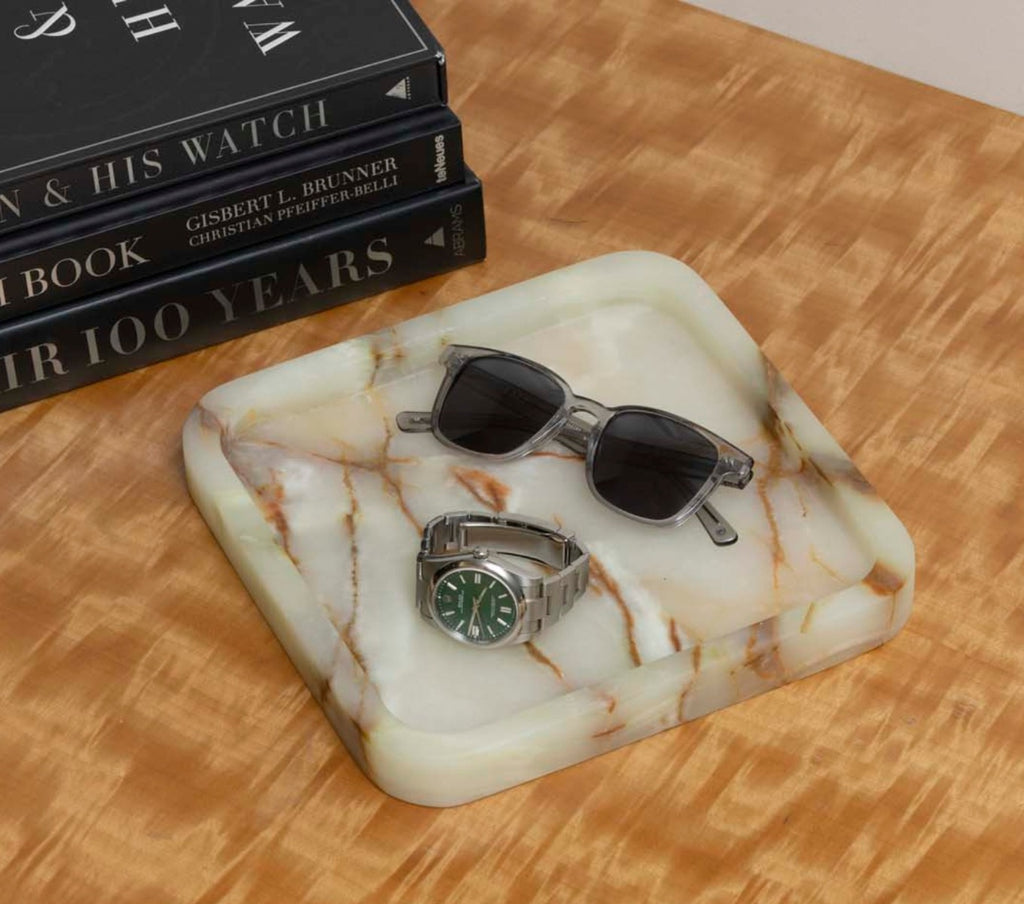Robbie Genuine Marble Tray and Catch-All in Green Onyx