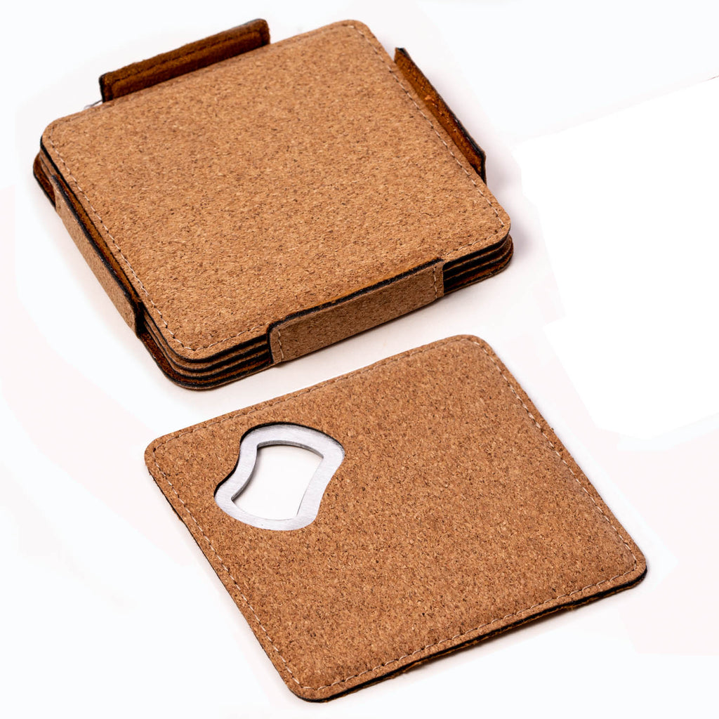 Cameron 4 Cork Coasters Set with Bottle Opener